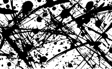 Vector background. Grunge texture, strokes, paint splashes, chaotic lines, blots. Black texture.