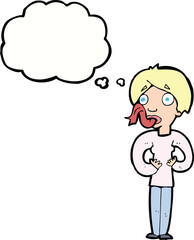 cartoon woman sticking out tongue with thought bubble