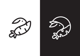 rabbit with carrot simple logo design, linear style concept symbol vector.