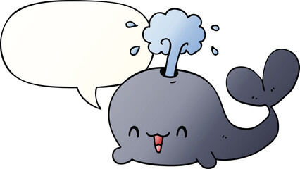 cartoon whale with speech bubble in smooth gradient style