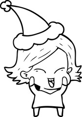 happy hand drawn line drawing of a girl wearing santa hat
