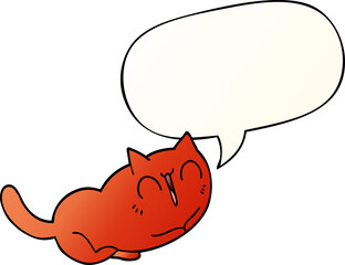 happy cartoon cat with speech bubble in smooth gradient style