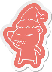 angry polar bear quirky cartoon  sticker of a wearing santa hat