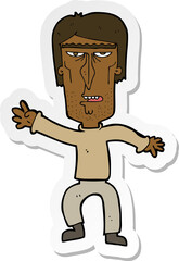 sticker of a cartoon angry man waving warning