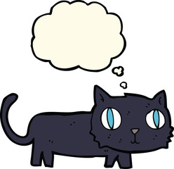 cartoon black cat with thought bubble
