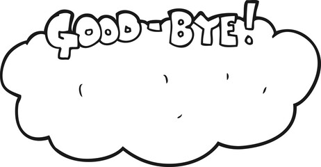 freehand drawn black and white cartoon goodbye sign