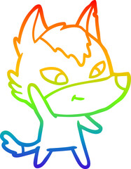 rainbow gradient line drawing of a friendly cartoon wolf