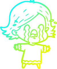 Fototapeta premium cold gradient line drawing of a cartoon woman crying