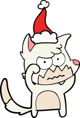 hand drawn line drawing of a annoyed fox wearing santa hat