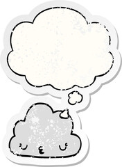 cute cartoon cloud with thought bubble as a distressed worn sticker
