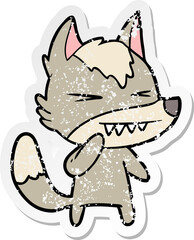 distressed sticker of a angry wolf cartoon