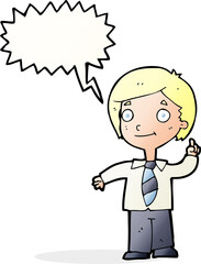 cartoon school boy answering question with speech bubble