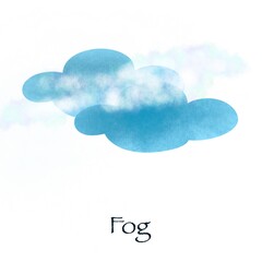 Sky with one cloud, cloudiness heavens sketch icon, fog inscription 
