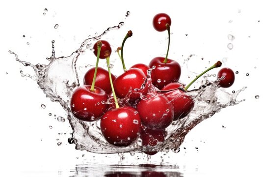 stock photo of water splash with cherrys isolated Food Photography
