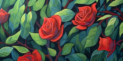 red rose in the style of 20th century scandinavian style, ottoman art, shaped canvas, generative ai