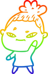 rainbow gradient line drawing of a cartoon woman