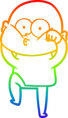 rainbow gradient line drawing of a cartoon bald man staring