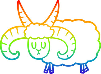 rainbow gradient line drawing of a cartoon long horned ram