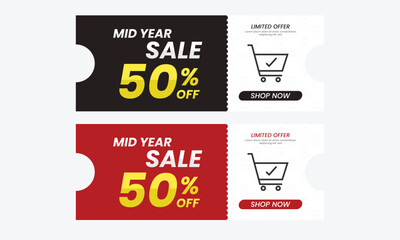 shopping online banner. mid year sale template on white background