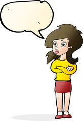 cartoon woman with folded arms with speech bubble