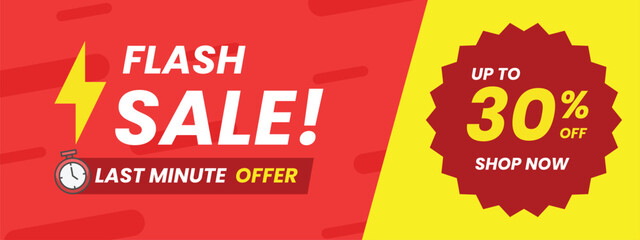 Flash sale banner with flash and clock icon