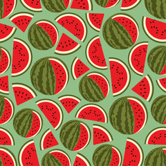 Watermelon vector pattern. Red watermelon slice design seamless pattern, wallpaper, backdrop. Vector summer art.