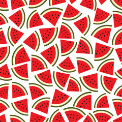 Watermelon vector pattern. Red watermelon slice design seamless pattern, wallpaper, backdrop. Vector summer art.