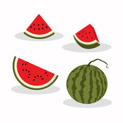 Vector set of whole and slices watermelon fruit isolated.Vector slice watermelon.  