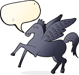 cartoon magic flying horse with speech bubble