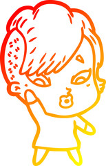 warm gradient line drawing of a cartoon surprised girl