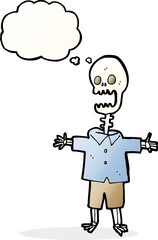 cartoon skeleton with thought bubble