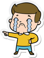 sticker of a cartoon man crying