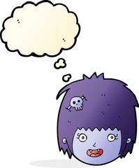 cartoon happy vampire girl face with thought bubble