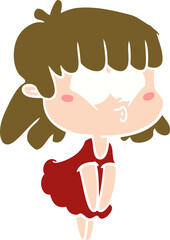 flat color style cartoon whistling girl