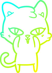 cold gradient line drawing of a cartoon cat