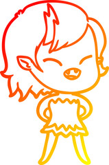 warm gradient line drawing of a cartoon laughing vampire girl