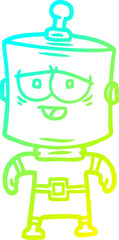 cold gradient line drawing of a cartoon robot
