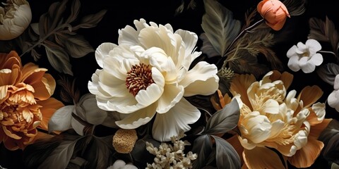 AI Generated. AI Generative. Photo Illustration of flowers on canvas elegant luxury style decoration. Graphic Art