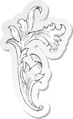 retro distressed sticker of a traditional hand drawn floral swirl