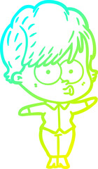 cold gradient line drawing of a cartoon woman