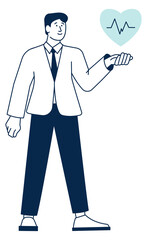 Human heart rate. Man with pulse beat measuring