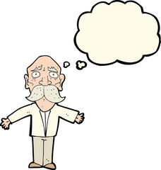 cartoon disappointed old man with thought bubble