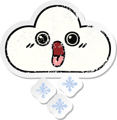 distressed sticker of a cute cartoon snow cloud