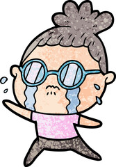 cartoon crying woman wearing spectacles