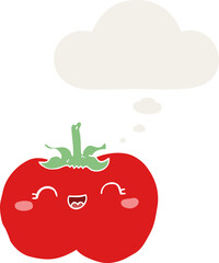 cartoon tomato with thought bubble in retro style