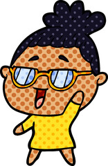 cartoon happy woman wearing spectacles