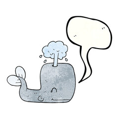 freehand speech bubble textured cartoon whale spouting water