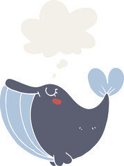 cartoon whale with thought bubble in retro style