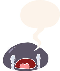 cartoon halloween spider crying with speech bubble in retro style