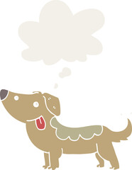 cartoon dog with thought bubble in retro style